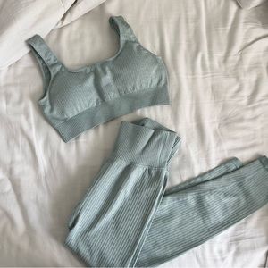Light Blue Sports Bra Top and Leggings Workout Set